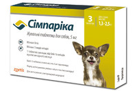 Zoetis СИМПАРИКА  жевательная таблетка от клещей и блох для собак 1,3-2,5 кг