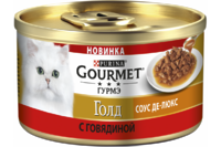 Gourmet Гурмэ Голд Соус Де-люкс Влажный корм  для кошек с говядиной в роскошном соусе, банка, 85 г