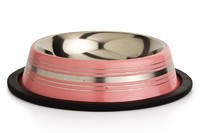 Pet Pro ПОЛОСКИ миска из нержавейки для котов и собак, 11 см , розовый