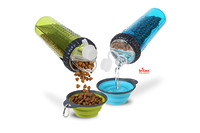 Dexas Snack DuO with Collapsible Cup Бутылка двойная для воды и корма или лакомств со складной миской для собак и кошек (3 мерных стакана) фиолетовая  720мл