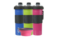 Dexas Snack DuO with Collapsible Cup Бутылка двойная для воды и корма или лакомств со складной миской для собак и кошек (3 мерных стакана) синий  720мл